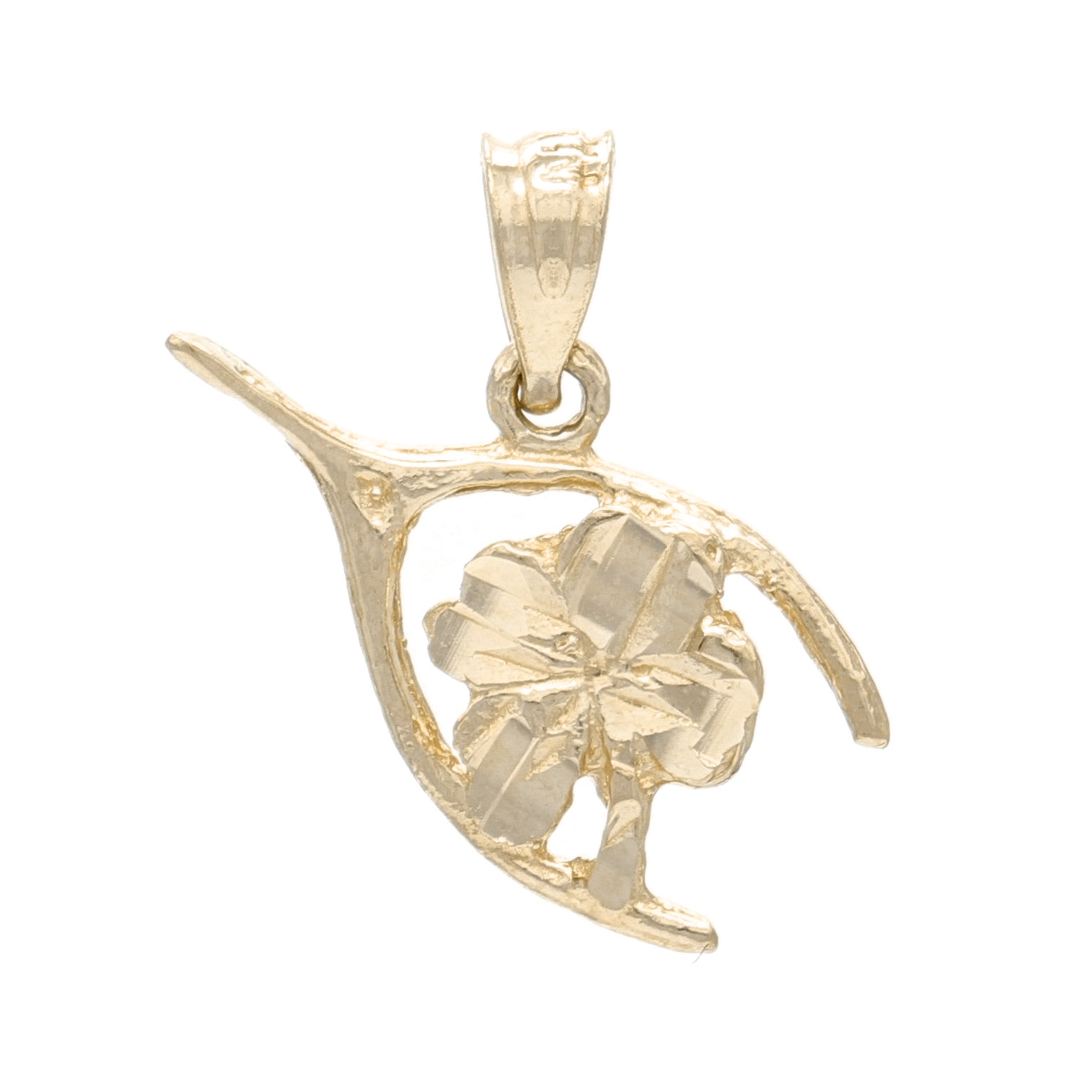14k Yellow Gold Four Leaf Clover Lucky Wish Bone Charm Pendant 0.9 gram - Yellow