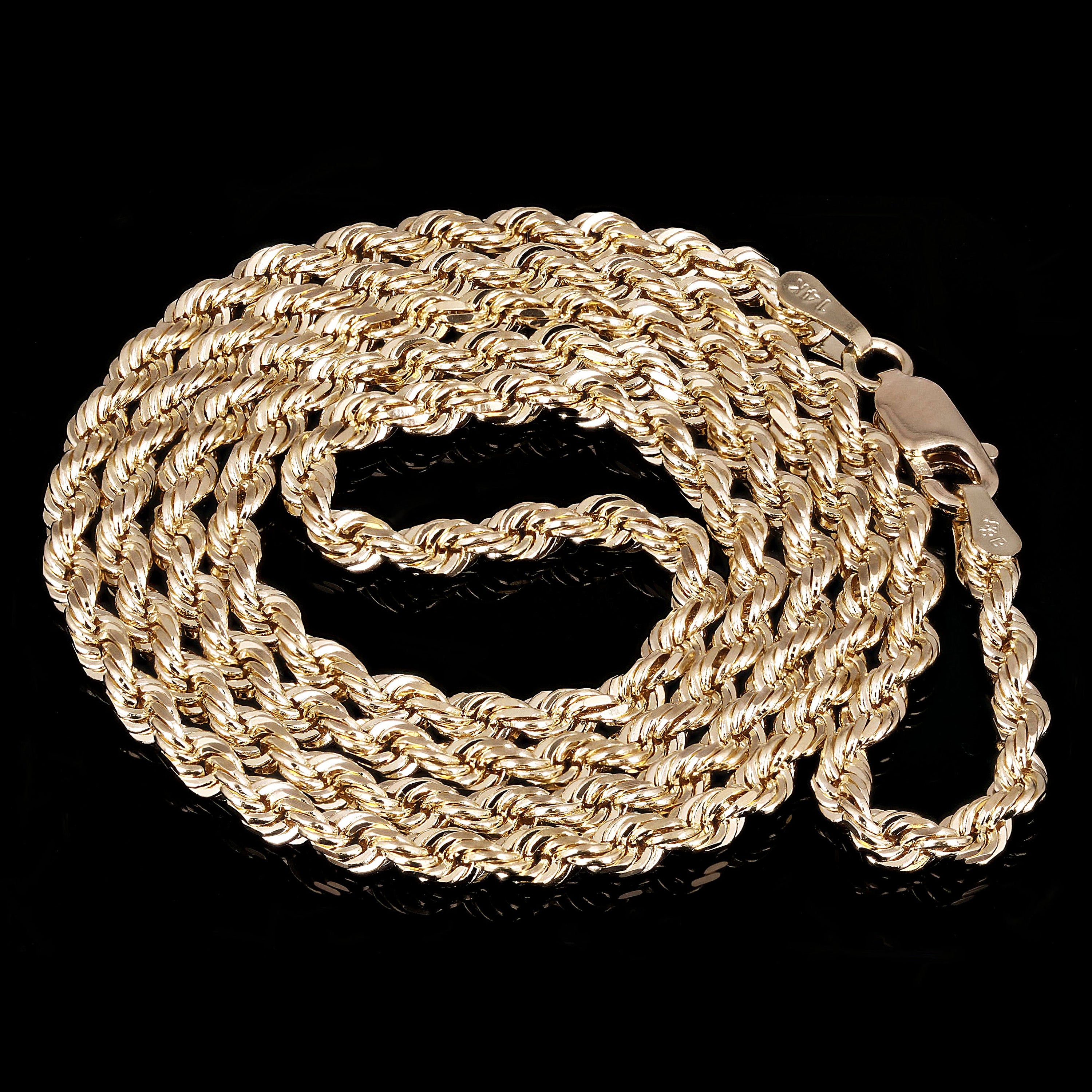 14k Yellow Gold Solid Diamond Cut Rope Chain Necklace 18" 3.5mm - 18"