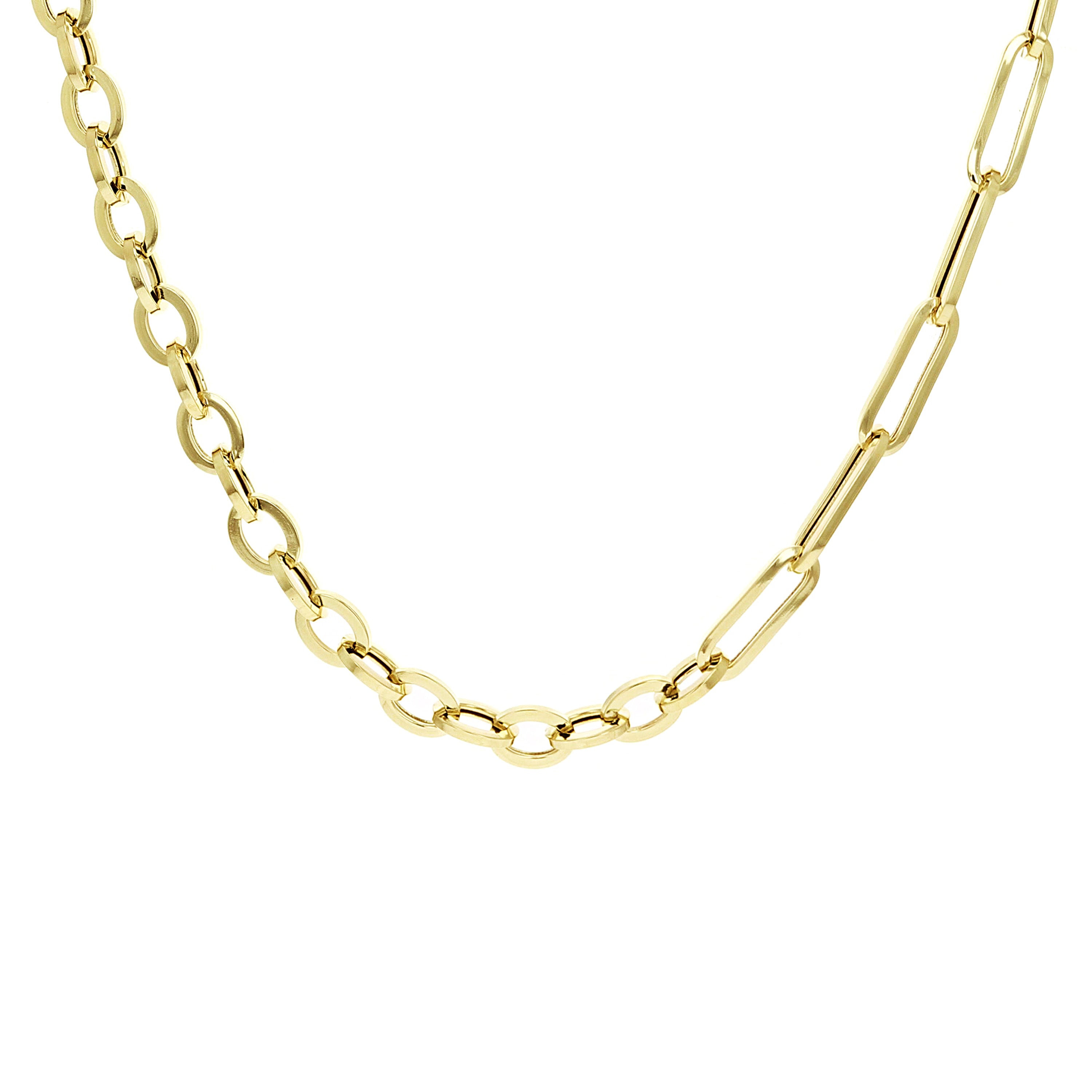 Italian 14k Yellow Gold Oval & Paper Clip Link Chain Necklace 18" 9.2 grams