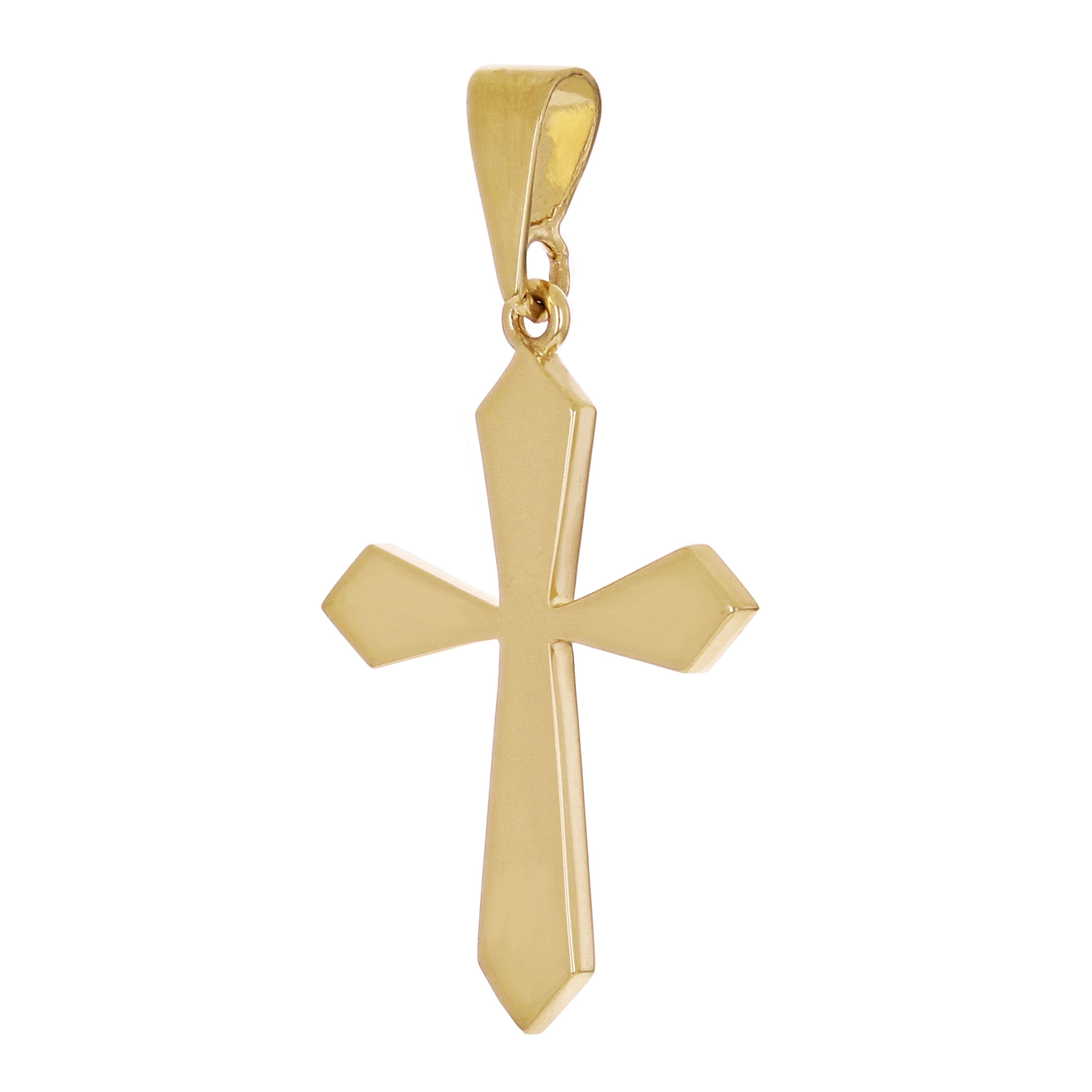 14k Yellow Gold Solid High Polish 3D Passion Cross Charm Pendant 1.6" 4.2 grams