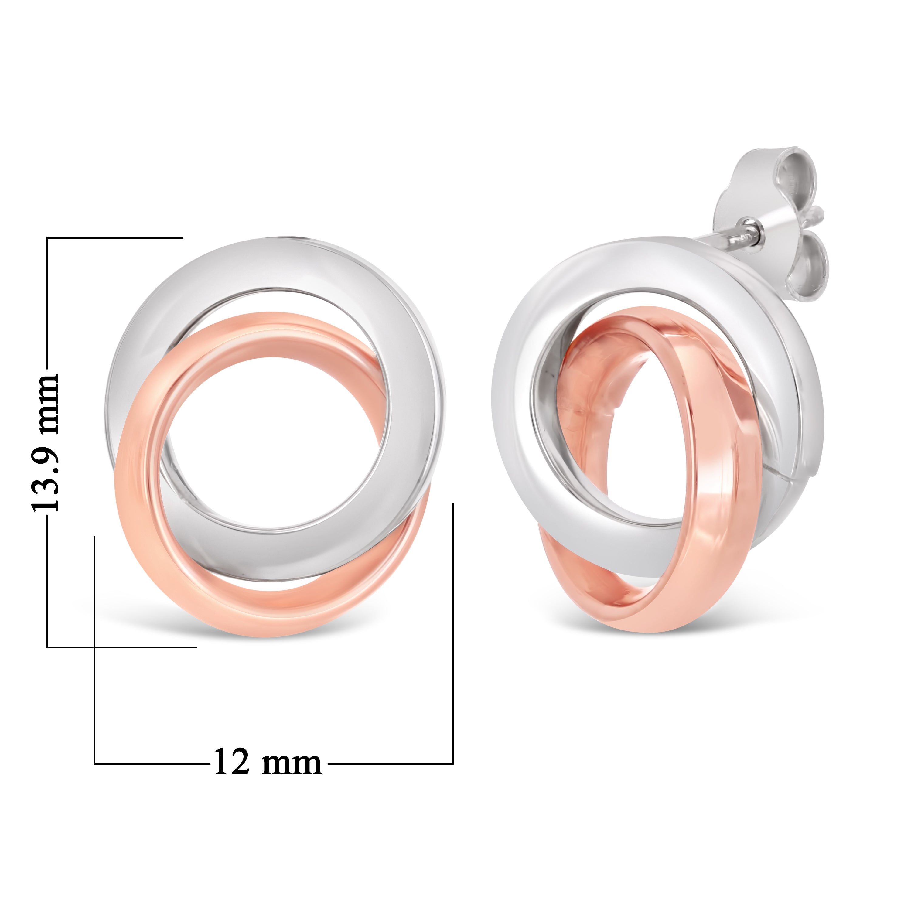 Italian 14k White & Rose Gold Double Entwined Eternity Circle Stud Earrings - Entwined Tubular