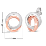 Italian 14k White & Rose Gold Double Entwined Eternity Circle Stud Earrings - Entwined Tubular