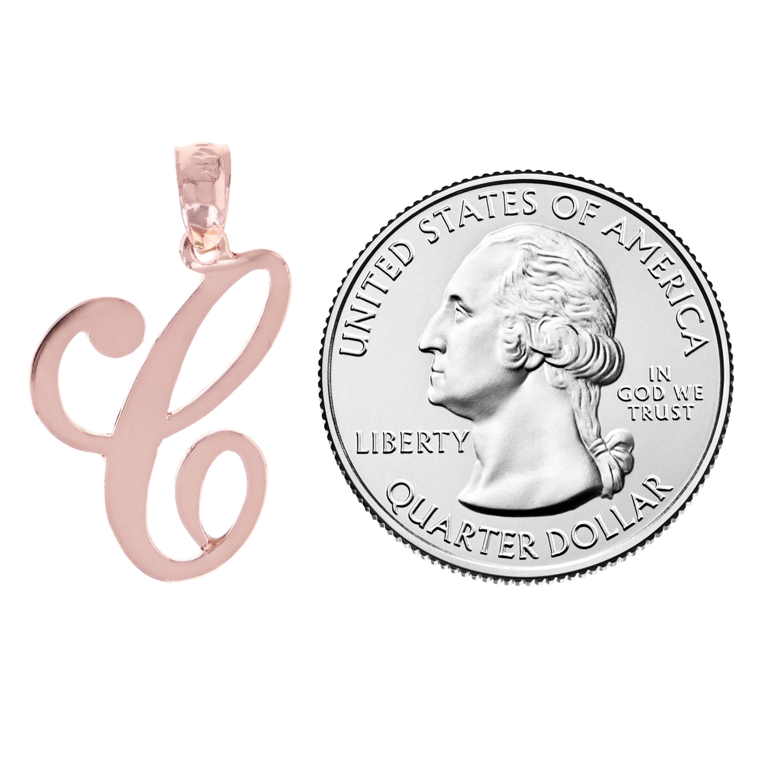 14k Rose Gold Initial Letter C Alphabet Charm Pendant - Letter C,Rose