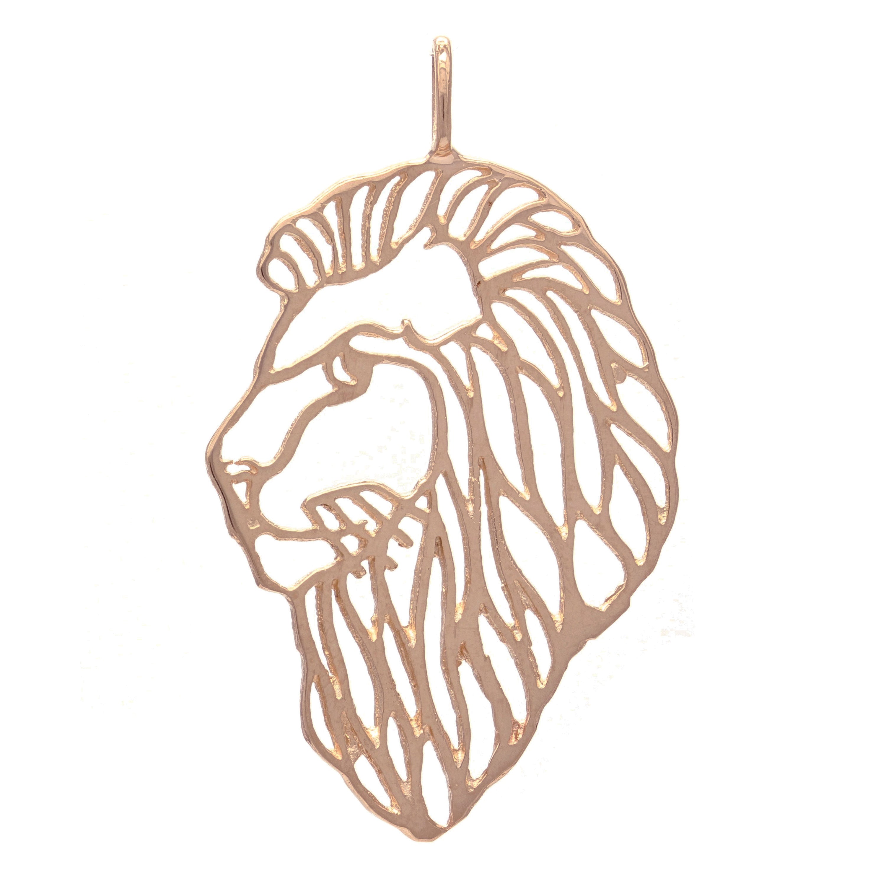 14k Rose Gold Solid Lion Head Lion Face Charm Pendant 1.65" 3 grams - Rose