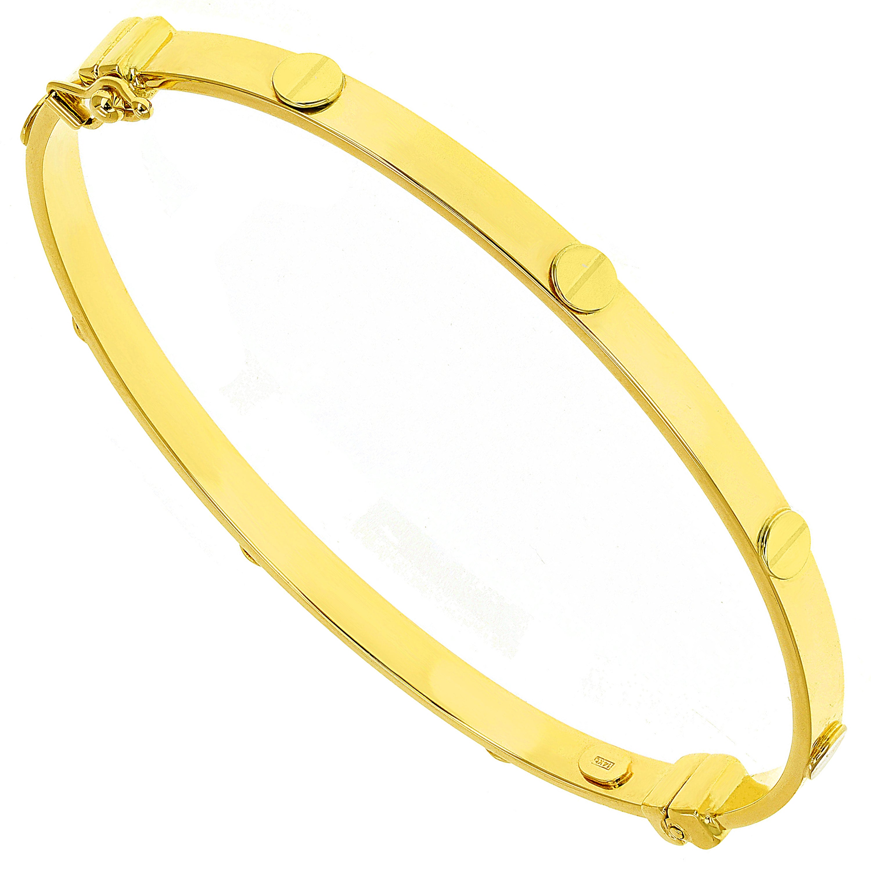 Italian 14k Yellow Gold Hollow Screw Design Bangle Bracelet 7" 4mm 4.4 grams