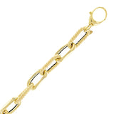 Italian 14k Yellow Gold Plain & Rope Paper Clip Link Bracelet 7.5" 10mm 9.8 grams