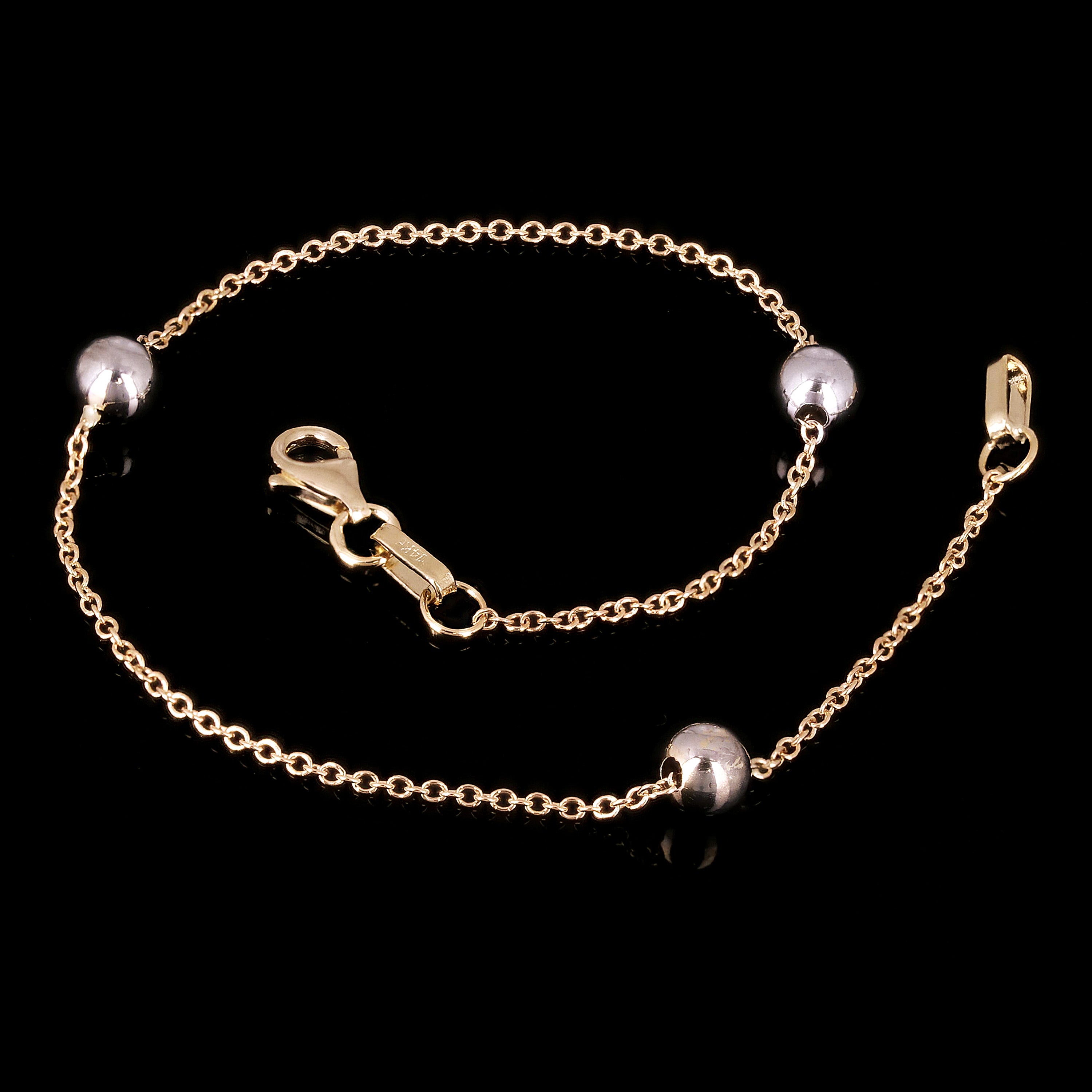 Italian 14k Yellow & White Gold Ball Bead Station Bracelet 7.5" 5mm 1.4 grams