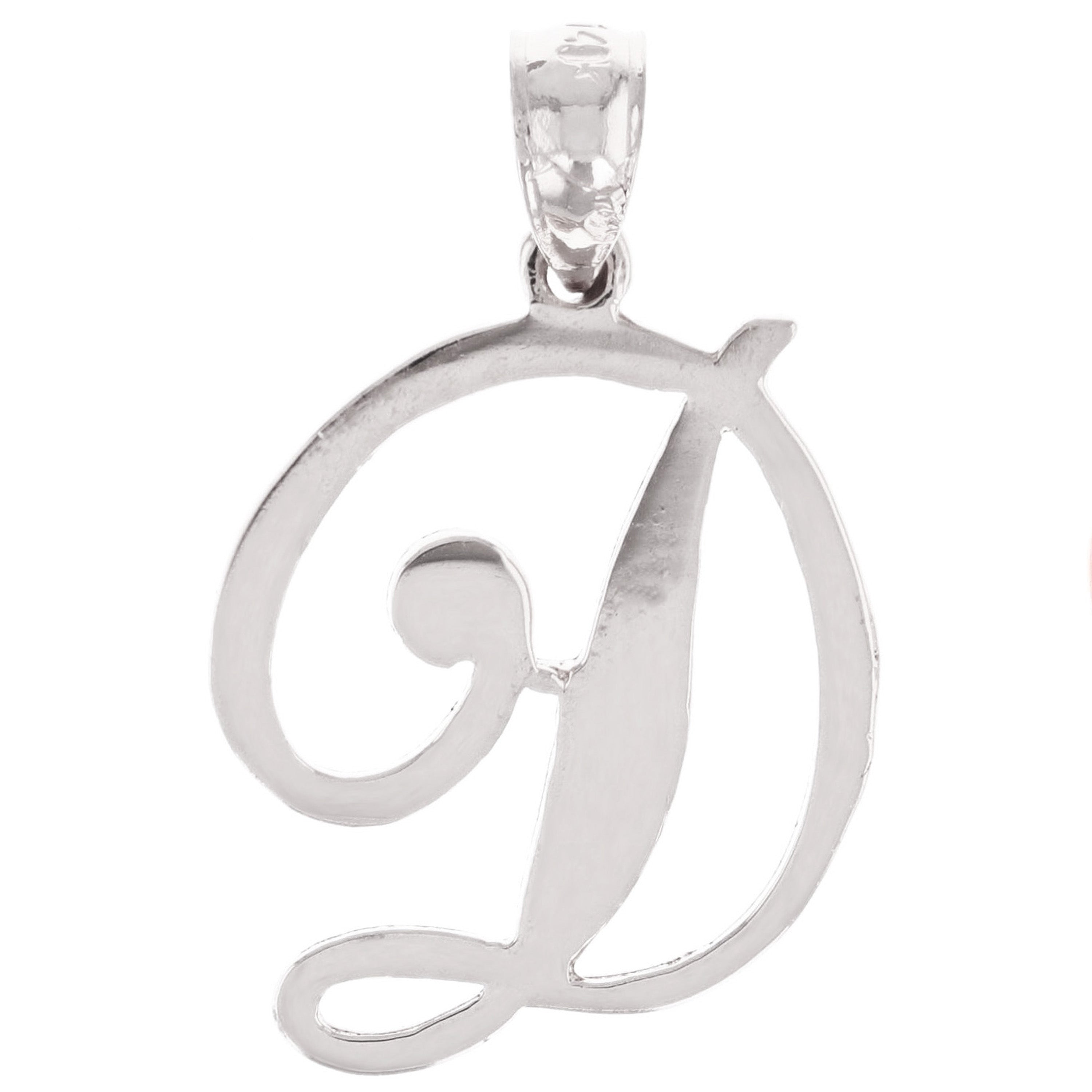14k White Gold Initial Letter D Alphabet Charm Pendant - Letter D,White