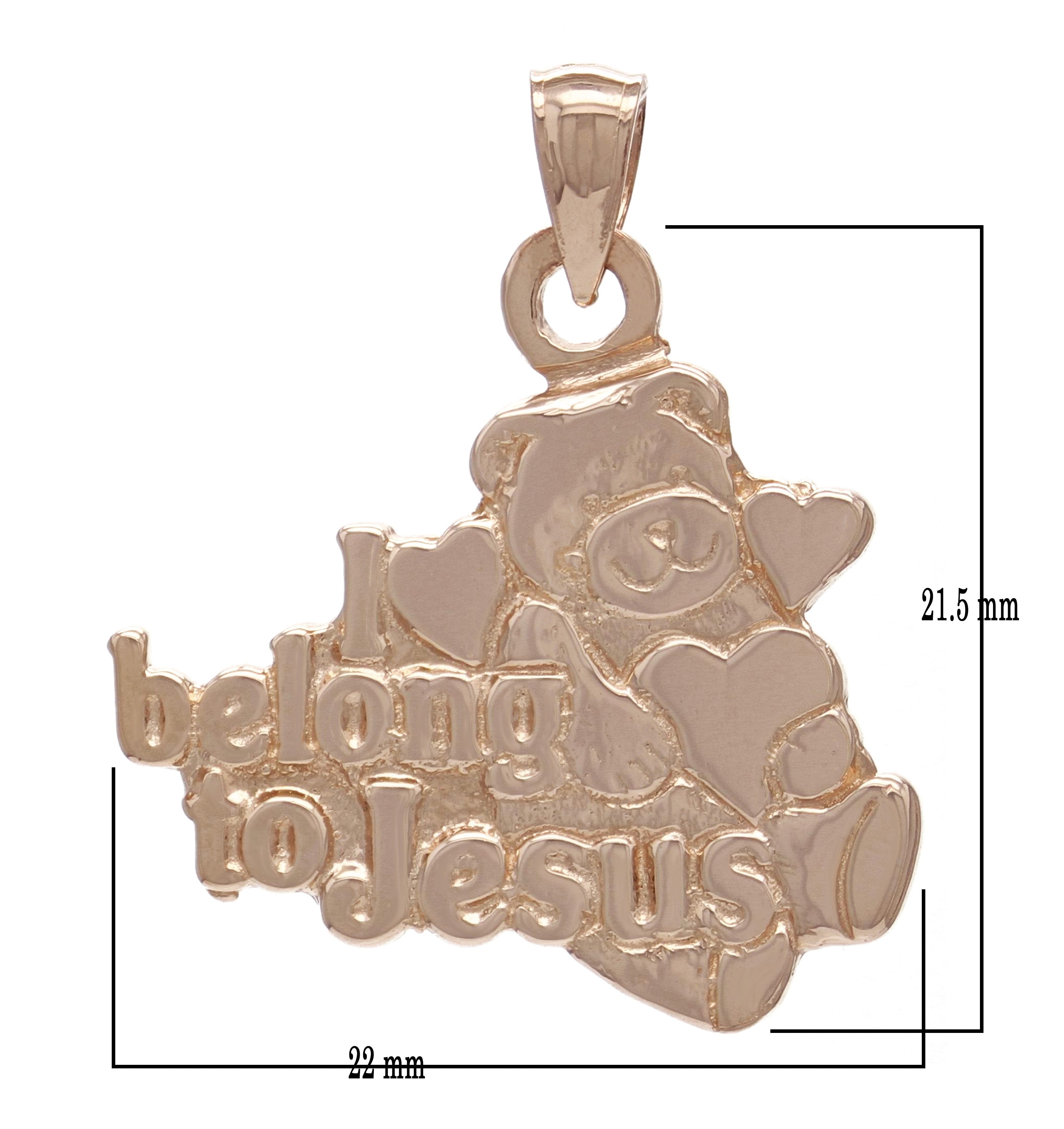 14k Rose Gold Teddy Bear Hearts I Belong To Jesus Charm Pendant 5.2grams - Rose
