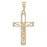 14k Yellow Gold Crucifix Cross Religious Jesus Christ Charm Pendant 1.8" 2.8gram - Yellow