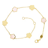 Italian 14k Yellow Gold Pearl Flower Charm Station Bracelet 7.5" 7.2mm 1.9 grams