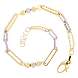 Italian 14k Two Tone Gold Ball Bead & Paper Clip Link Bracelet 7.5" 3.1 grams
