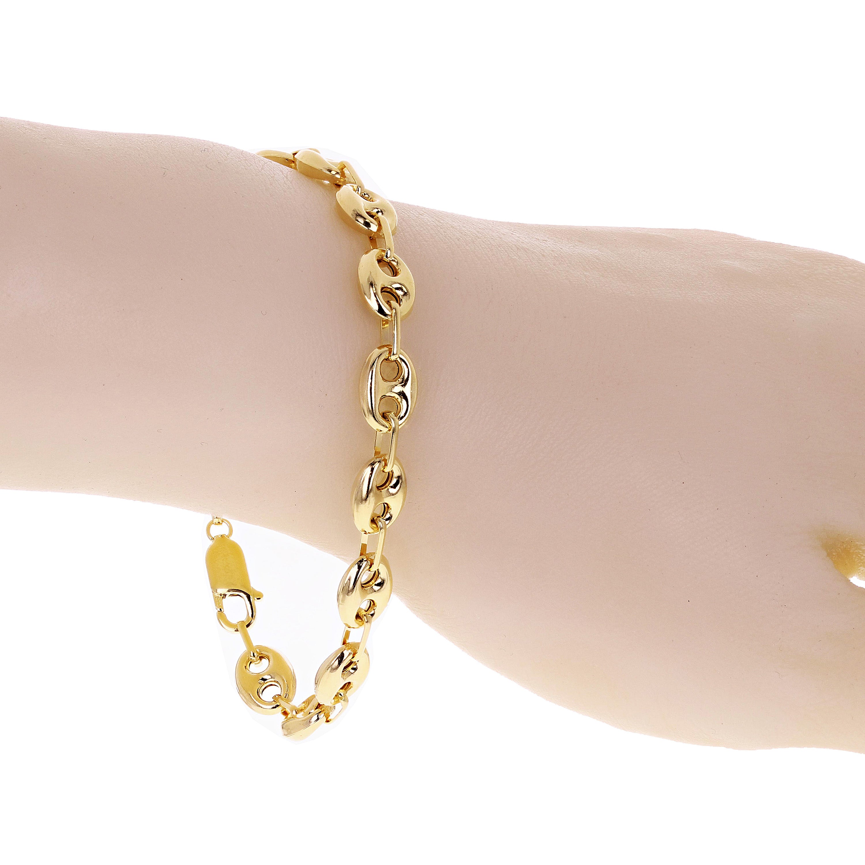 Italian 14k Yellow Gold Puffy Mariner Link Chain Bracelet 8" 7.7mm 7.3 grams