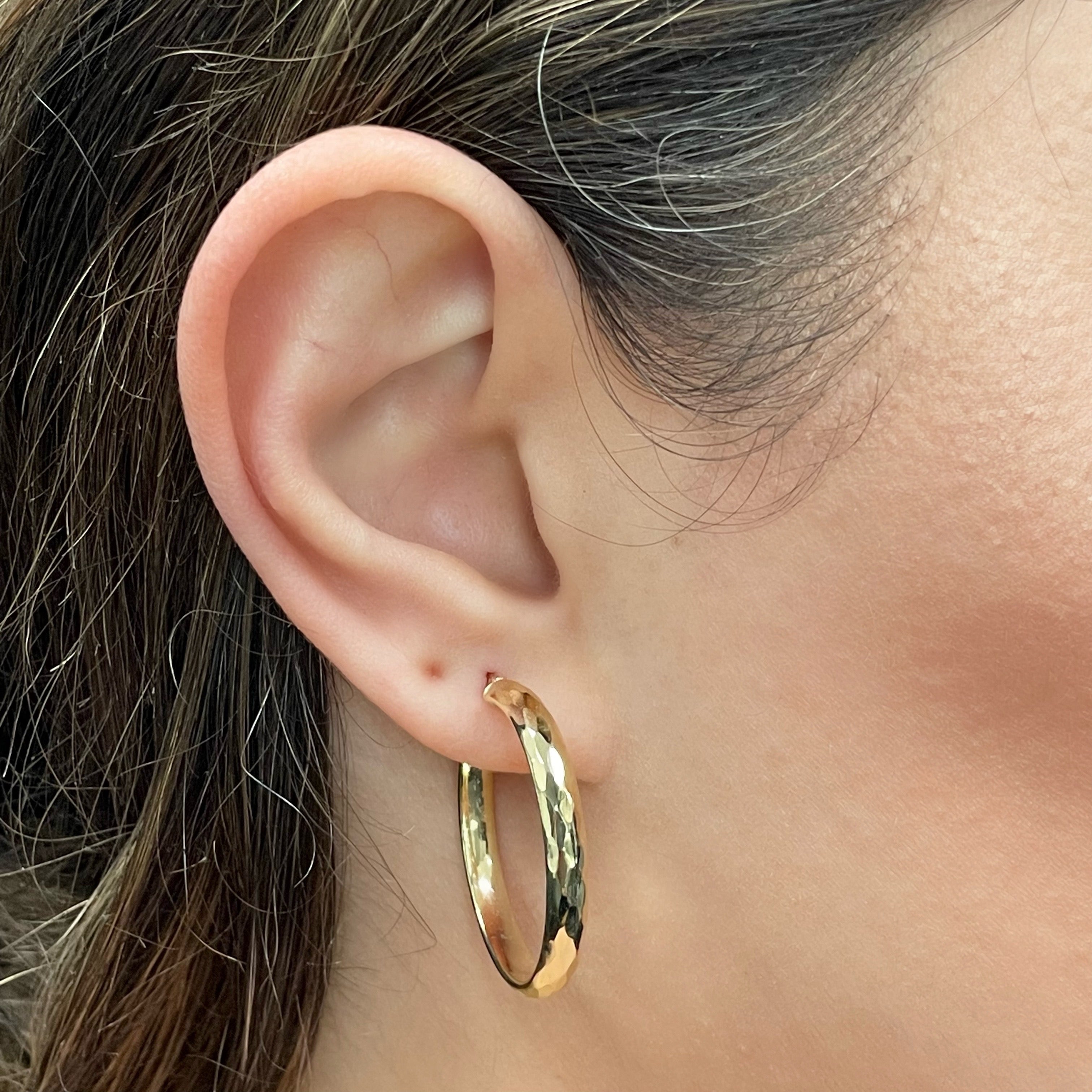 Italian 14k Yellow Gold Polished Faceted Hollow Large Hoop Earrings 1.2"