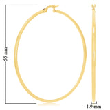 Italian 14k Yellow Gold High Polish 2mm 2" Diameter Round Hoop Earrings 2.8grams