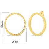 Italian 14k Yellow Gold Slim Diamond-Cut Eternity Circle Drop Hoop Stud Earrings - Shiny Yellow