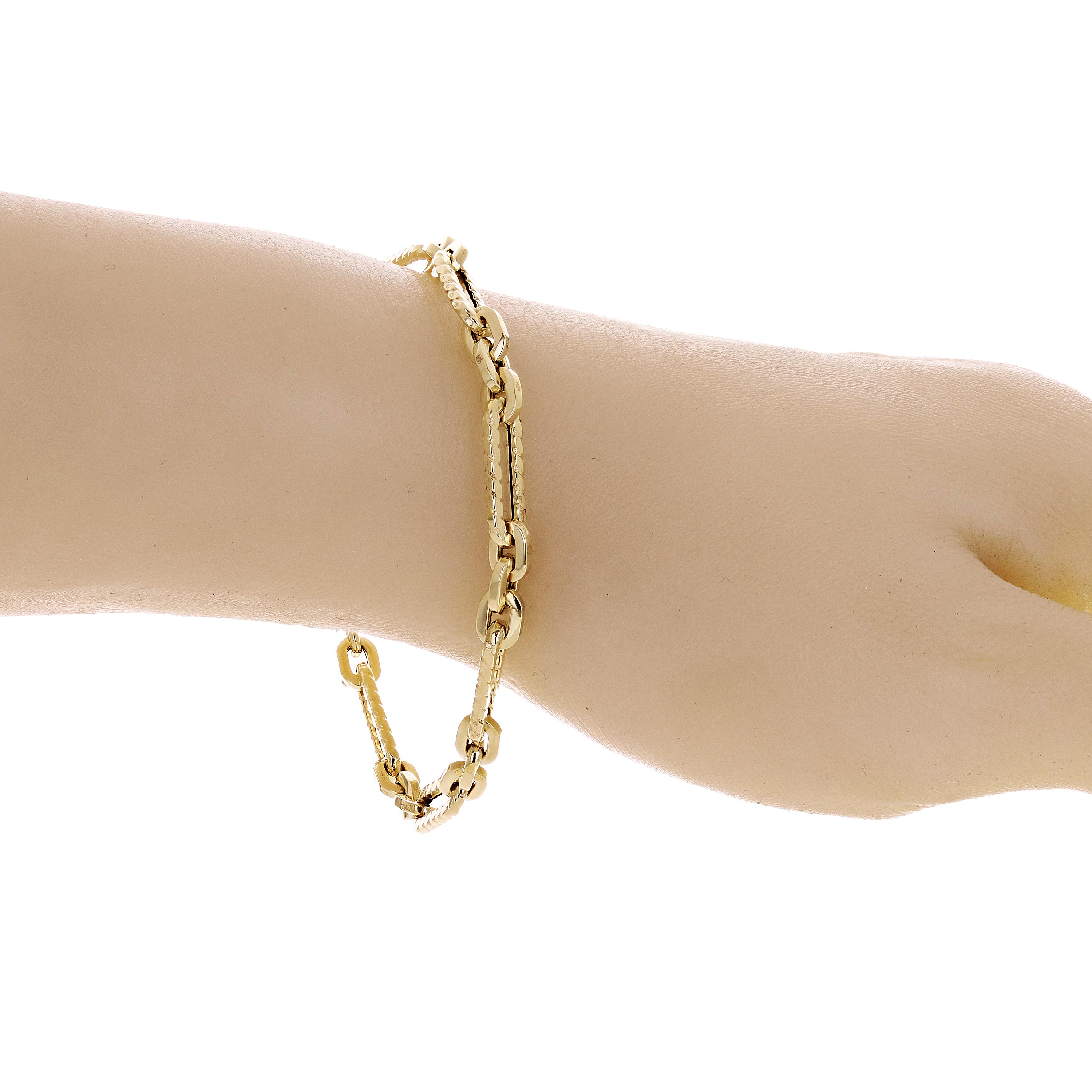 Italian 14k Yellow Gold Hollow Rope Style Paper Clip Chain Bracelet 7.75" 3.6g