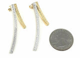 14k Two Tone Gold Diamond Cut Curved Bar Earrings 2" 6.1 grams