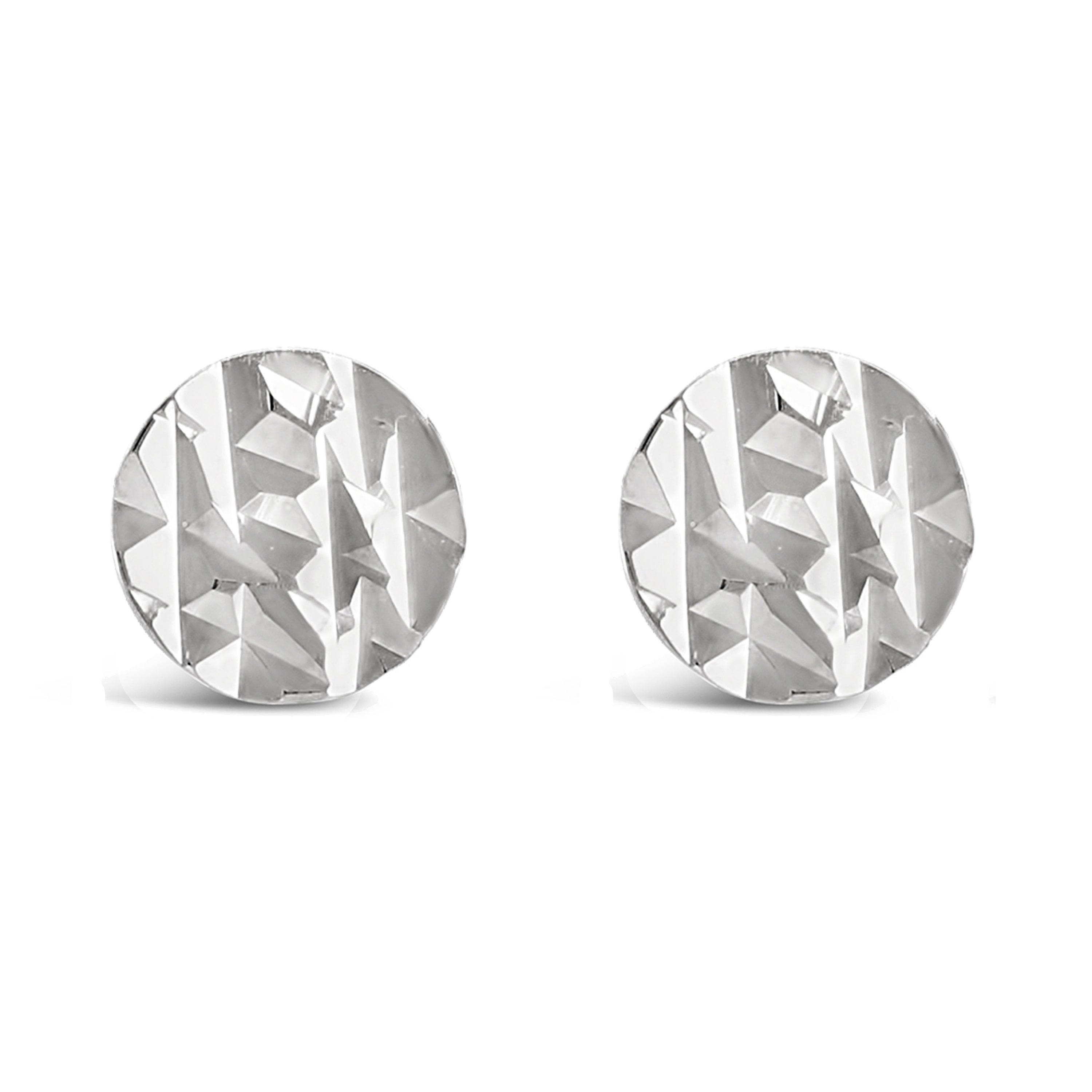 Italian 14k White Gold Petite Round Textured Medallion Disc Stud Earrings 4mm - White,4 mm