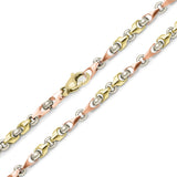 Men's Solid 10k Tri Color Gold Handmade Fashion Link Necklace 30" 5mm 56.5 grams - Tri-Color,30"