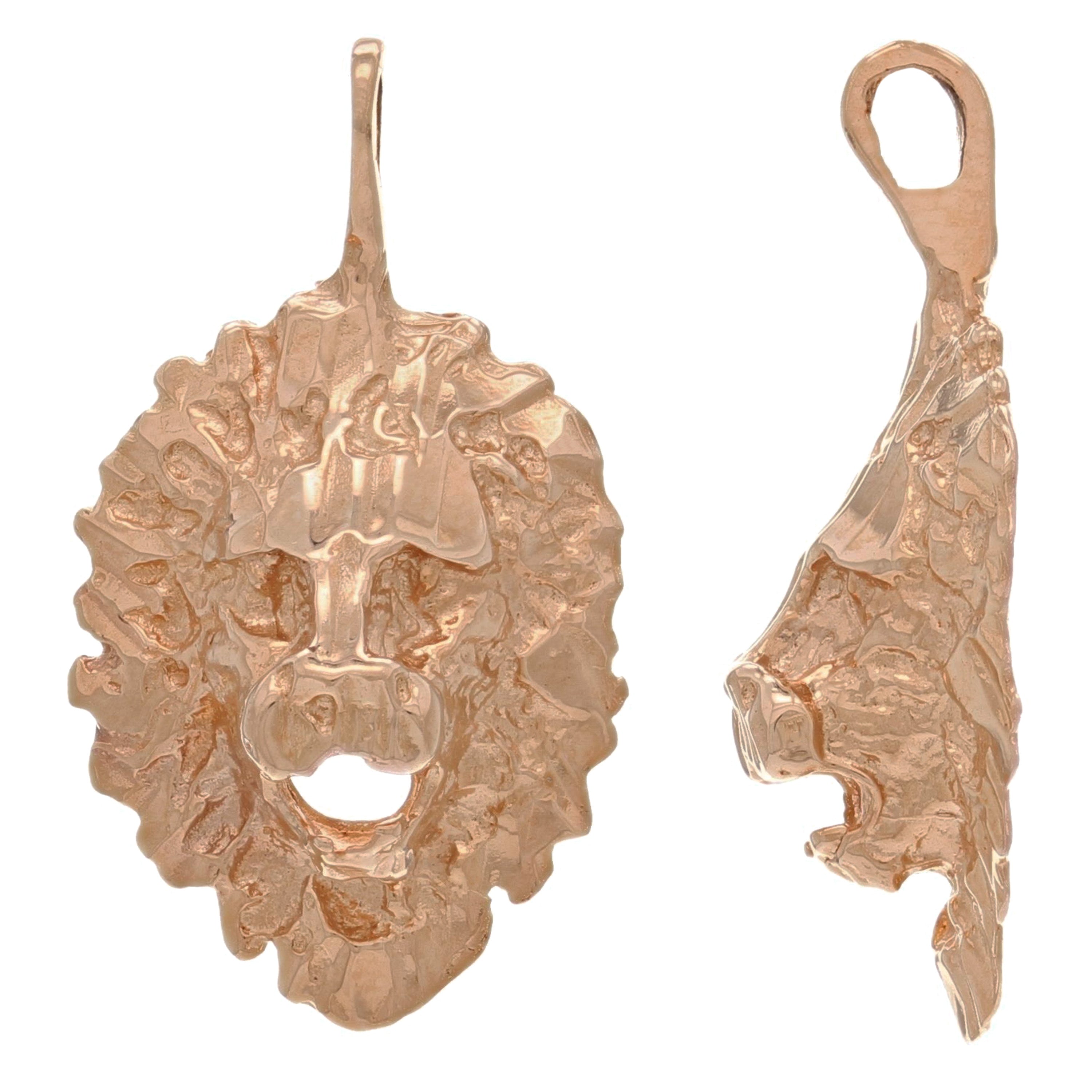 14k Rose Gold Solid Diamond Cut Lion Head Charm Pendant 2.1 grams - Rose