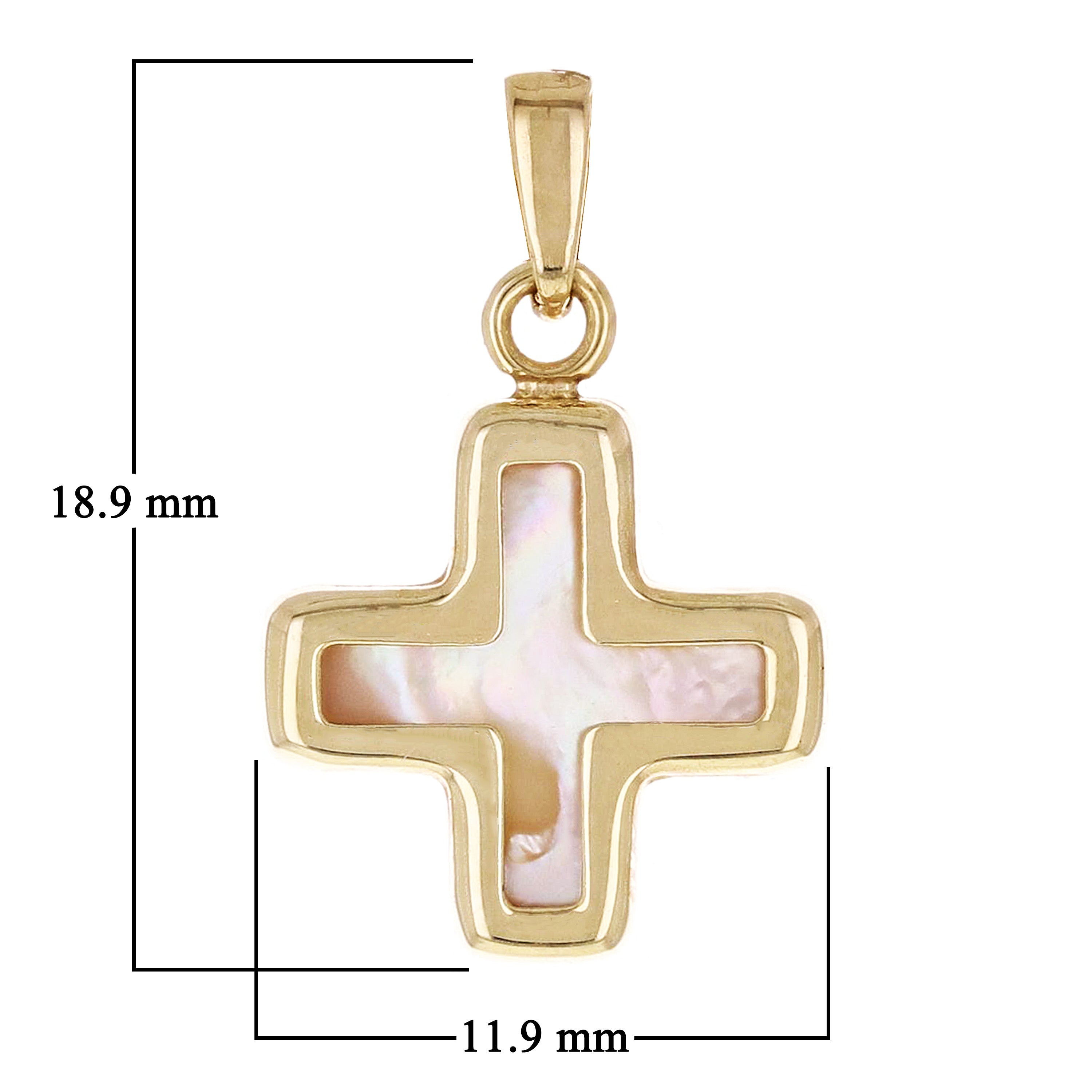 Italian 14k Yellow Gold Mother of Pearl Cross Charm Pendant 18.9mm x 11.9mm 0.8g