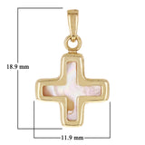Italian 14k Yellow Gold Mother of Pearl Cross Charm Pendant 18.9mm x 11.9mm 0.8g