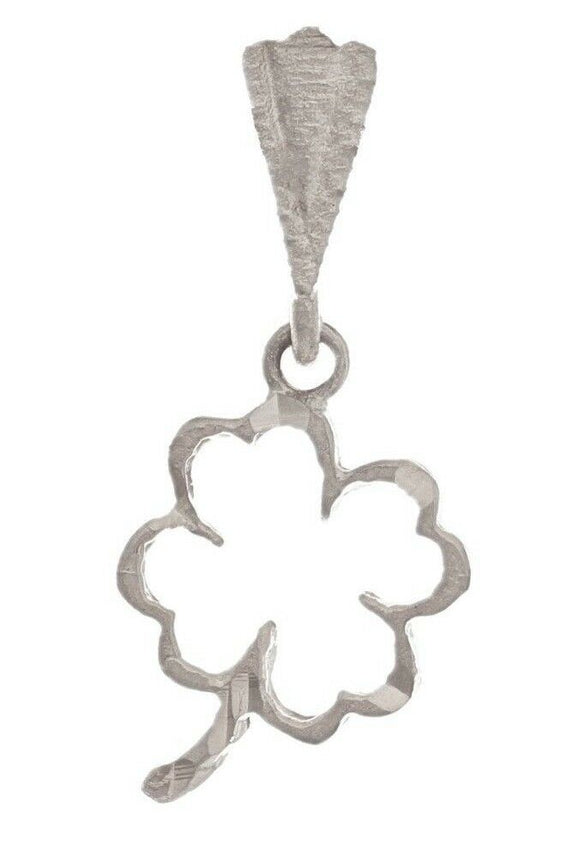 14k White Gold Outlined Flower Lucky Four Leaf Clover Charm Pendant 0.6 gram