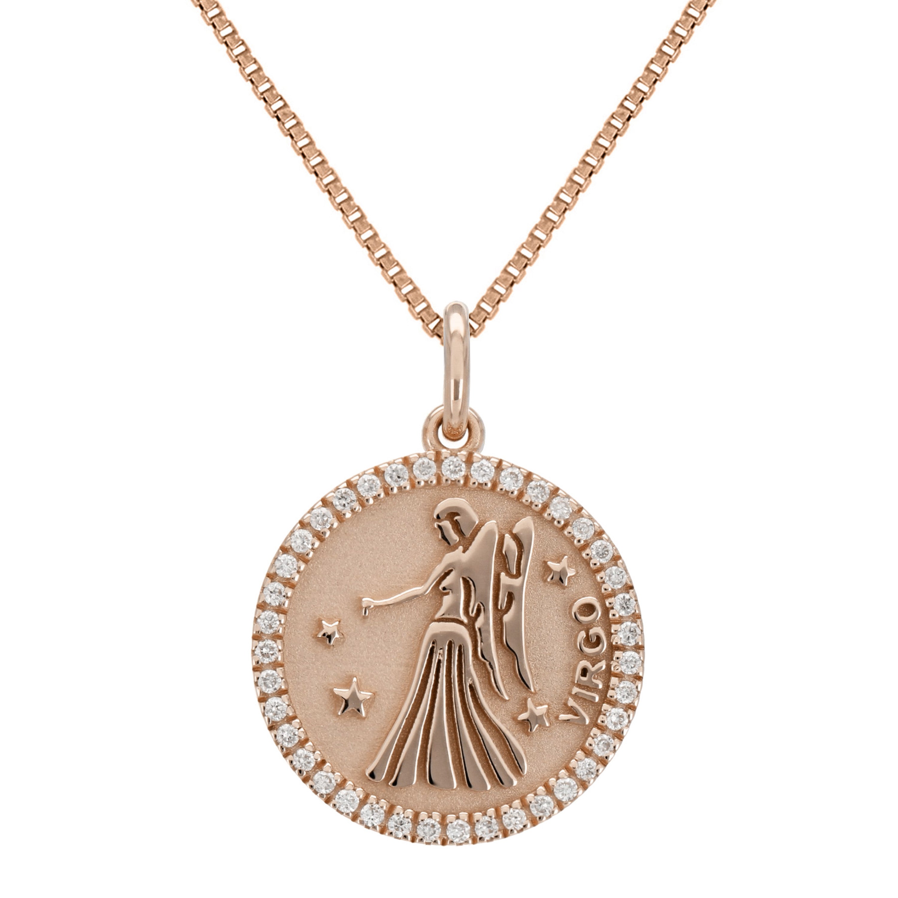 14k Rose Gold  Diamond Zodiac Sign Virgo Pendant Necklace 18" - Virgo,Rose