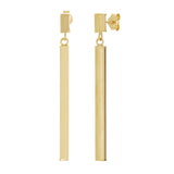 Italian 14k Yellow Gold Square Vertical Bar Dangle Drop Earrings 1.8" 2.1 grams