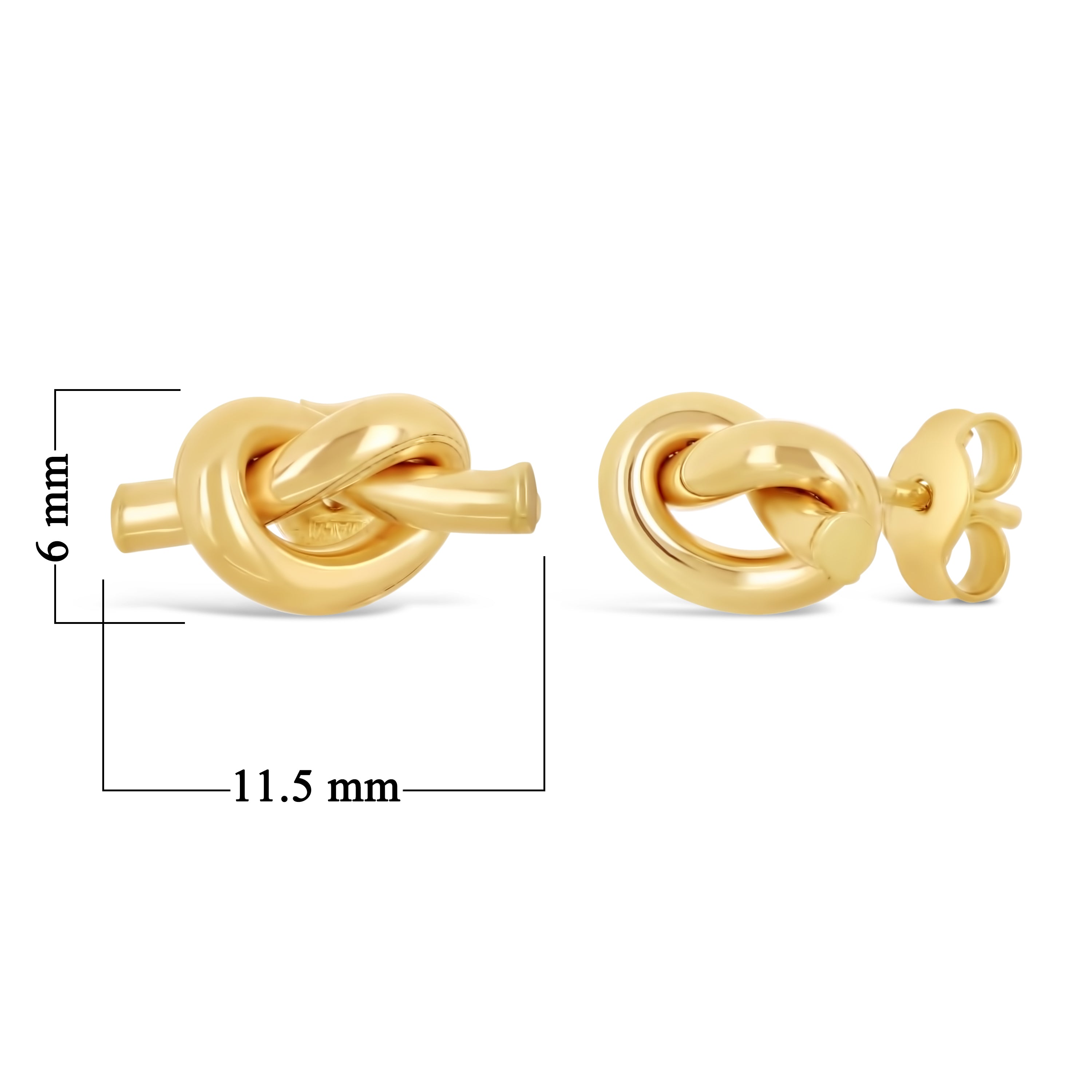Italian 14k Yellow Gold Bright Shine Pretzel Love Knot Tubular Stud Earrings - Yellow,Small