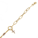 Italian 14k Tri-Color Gold Cross Charm Bracelet 7.5" 3 grams