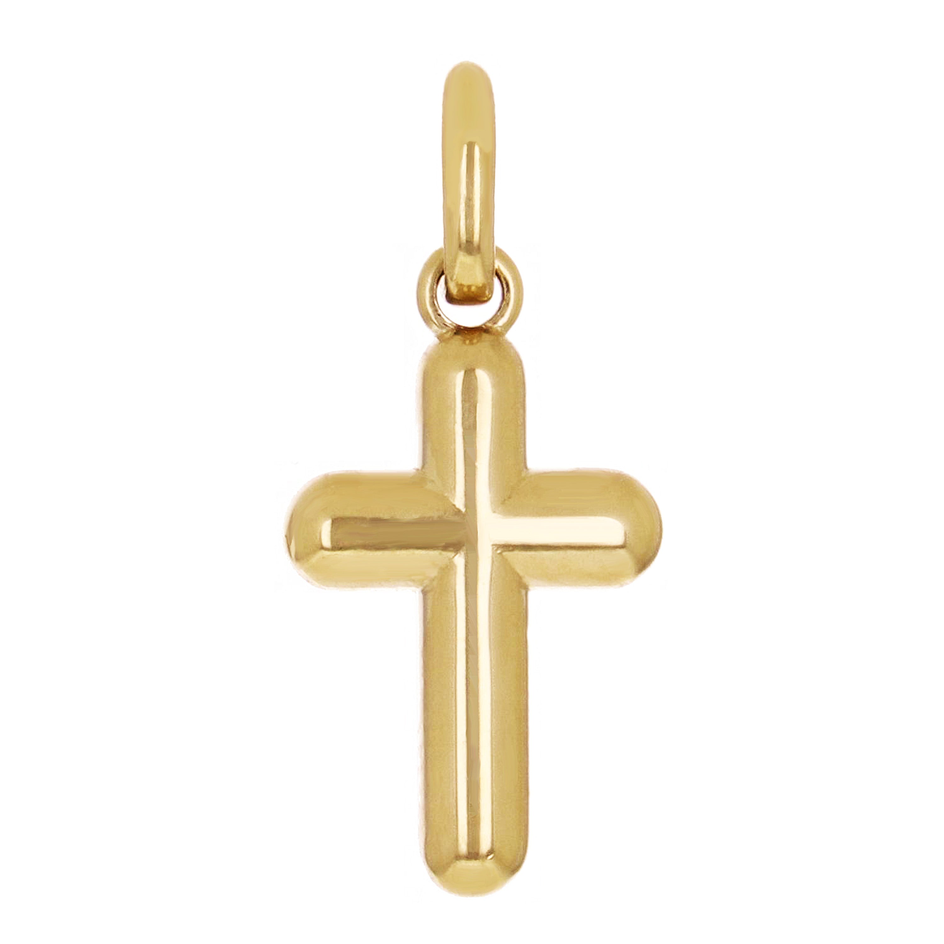 14k Yellow Gold Solid High Polish 3D Puffy Cross Charm Pendant 1" 3.8 grams