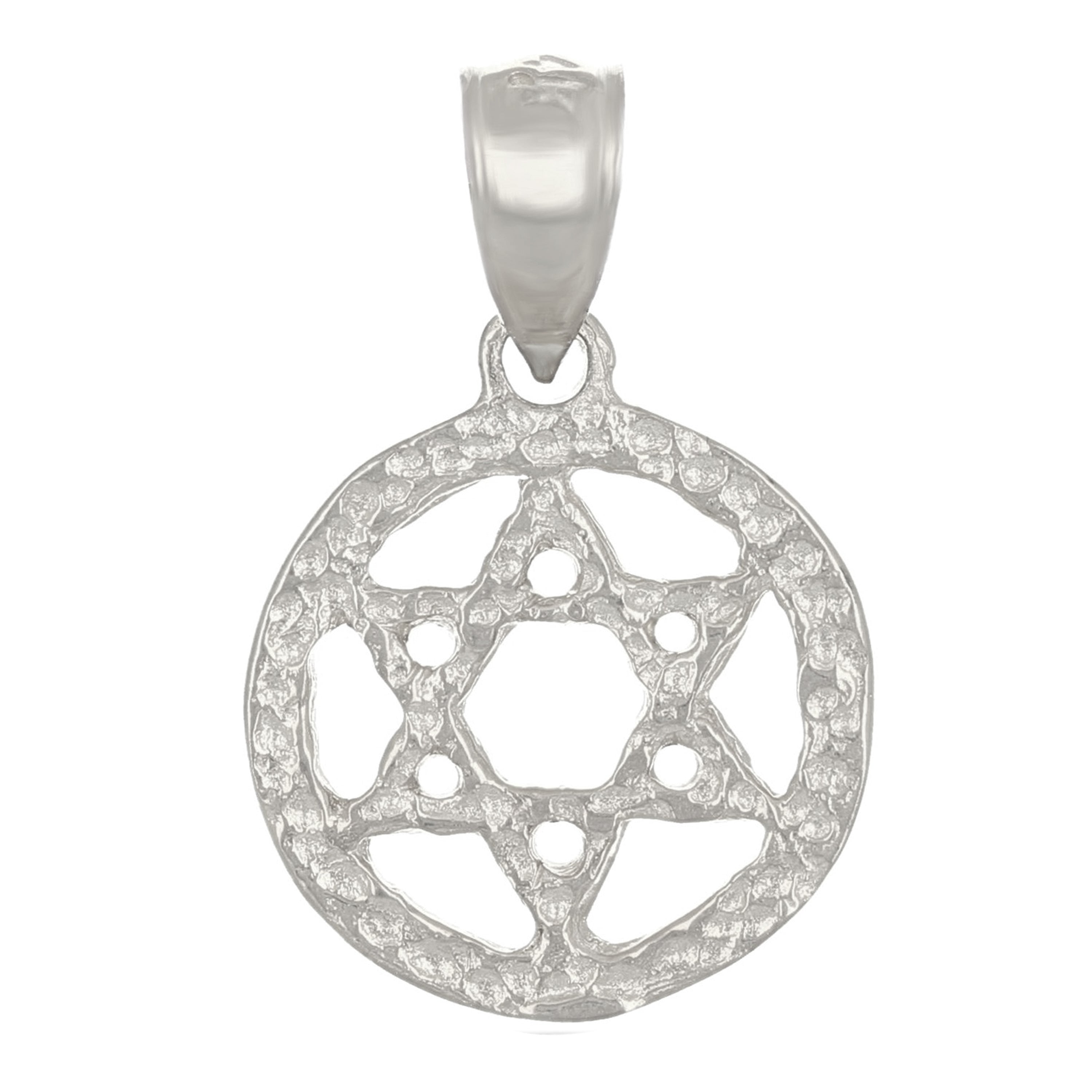 14k White Gold Solid Jewish Star of David Charm Pendant 1.2g - White