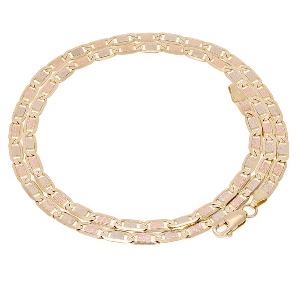 14k Tri Color Gold Pave Valentino Mariner Link Chain Necklace 18