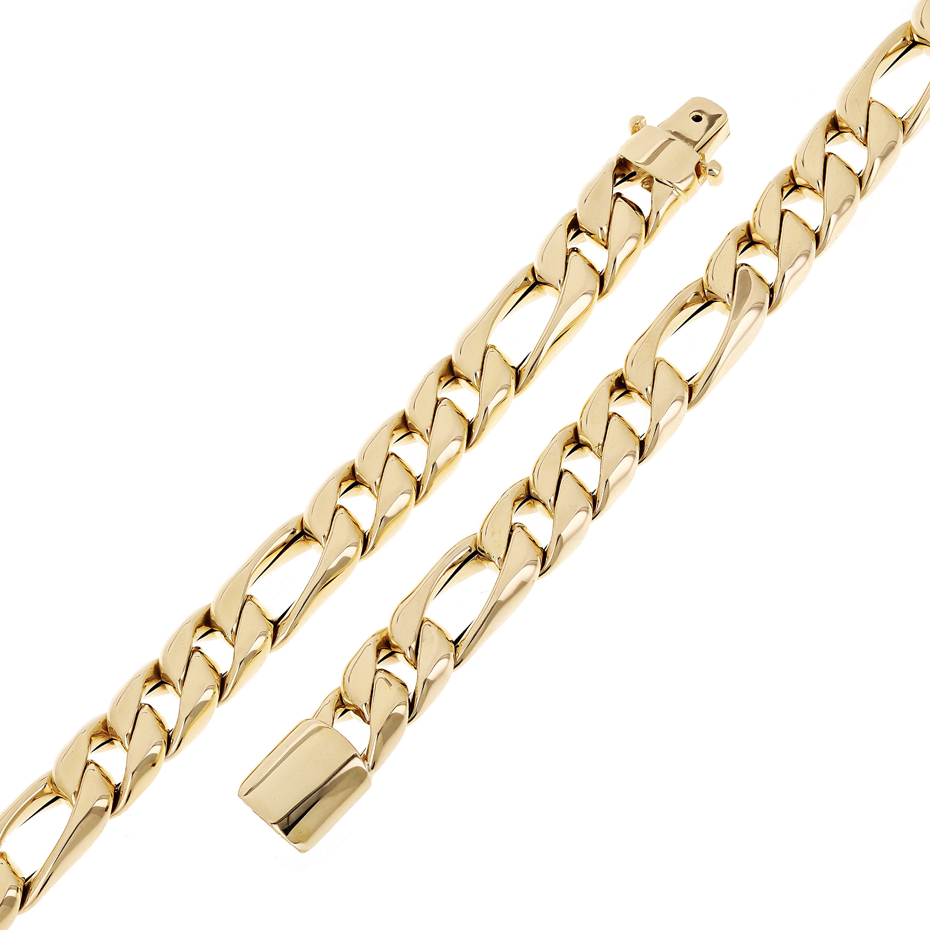 Women's Italian 14k Yellow Gold Hollow Figaro Chain Bracelet 7.5" 9.1mm 13.1g