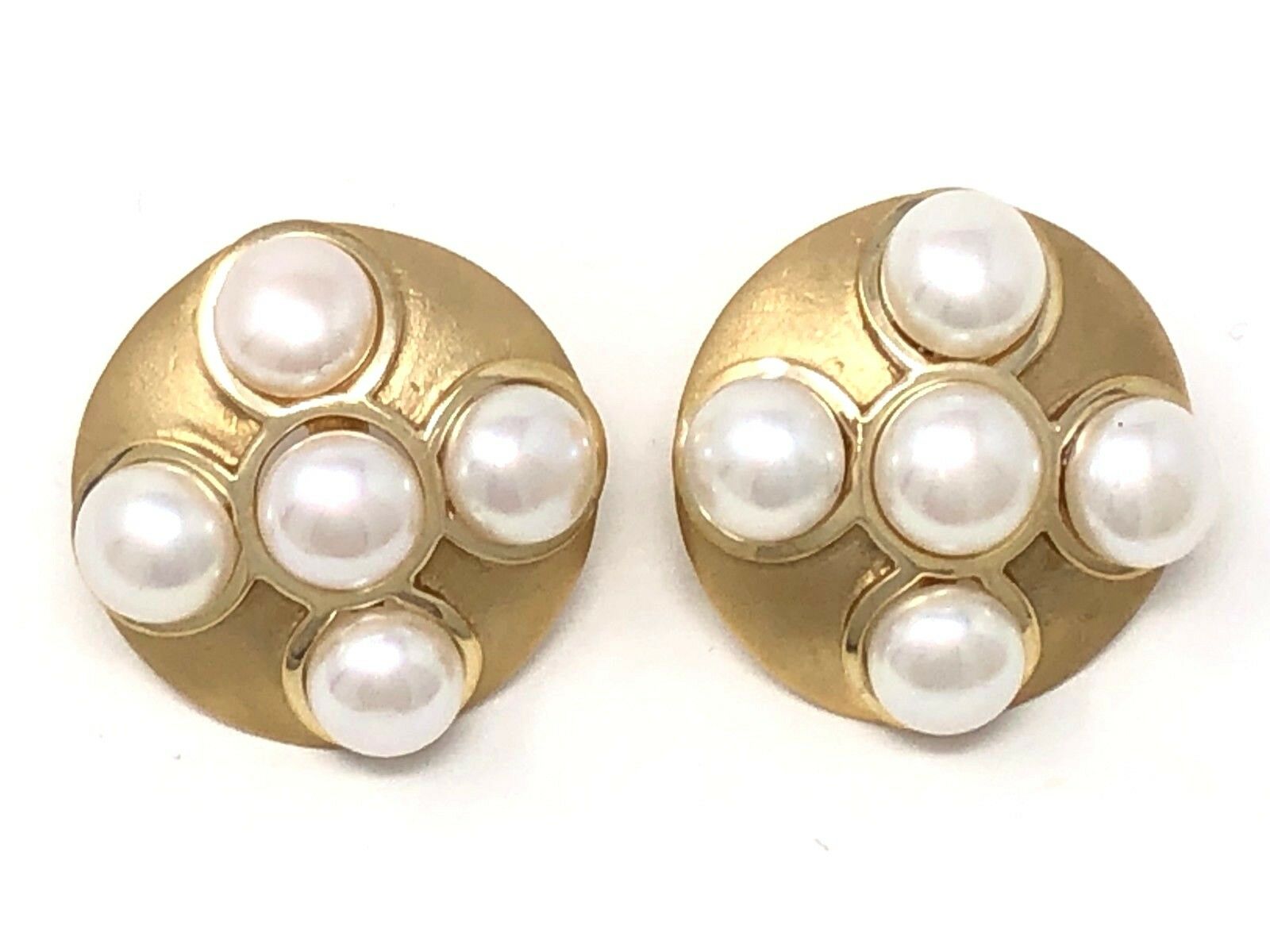 14k Yellow Gold Vintage Big Round Fresh Water Pearl Stud Earrings 11.7g