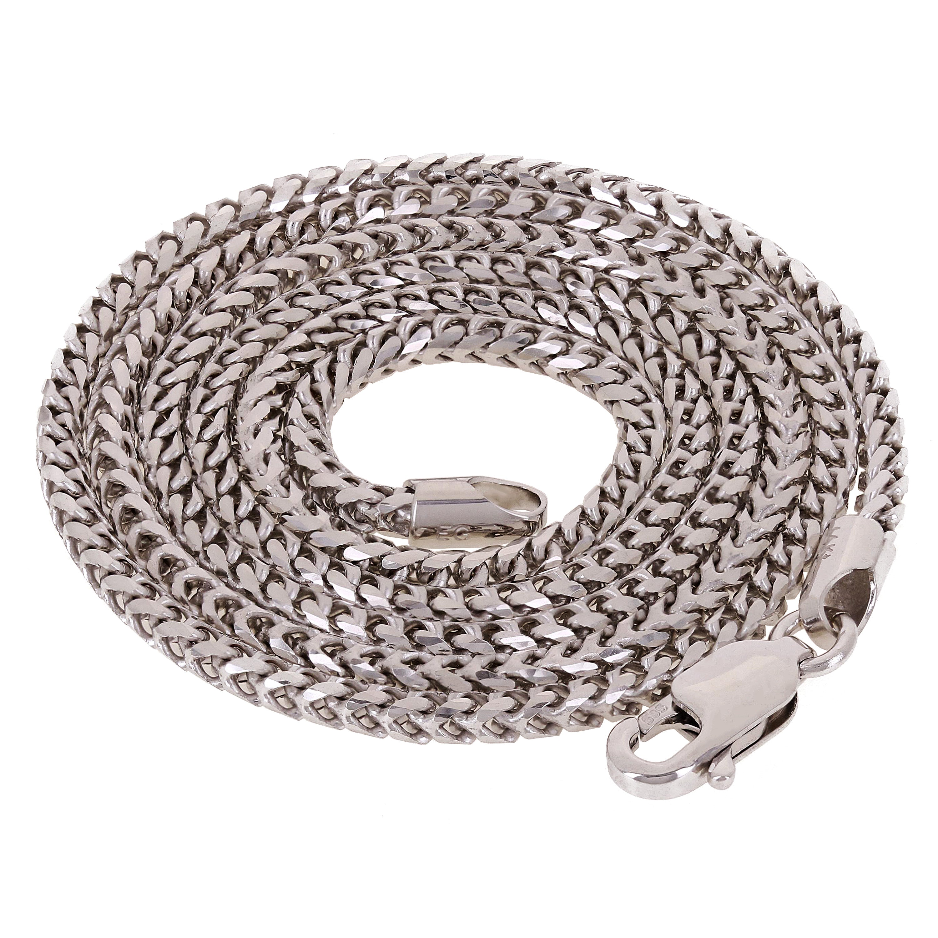 Italian 14k White Gold Solid Diamond Cut Franco Chain Necklace 24" 2mm 13.2grams - White,24" 2mm 13.2 grams