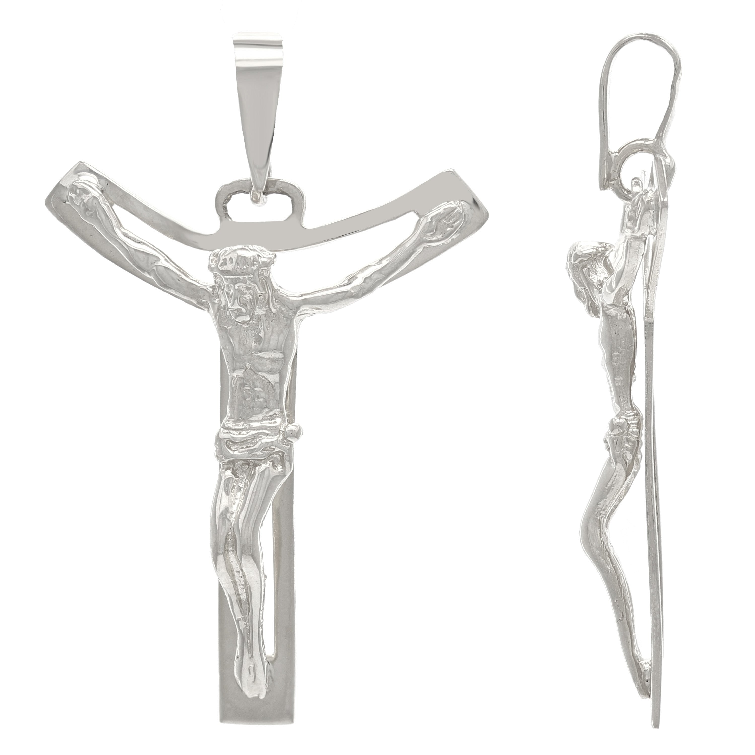 14k White Gold Jesus Crucifix Cross Religious Charm Pendant 3.5 grams - White