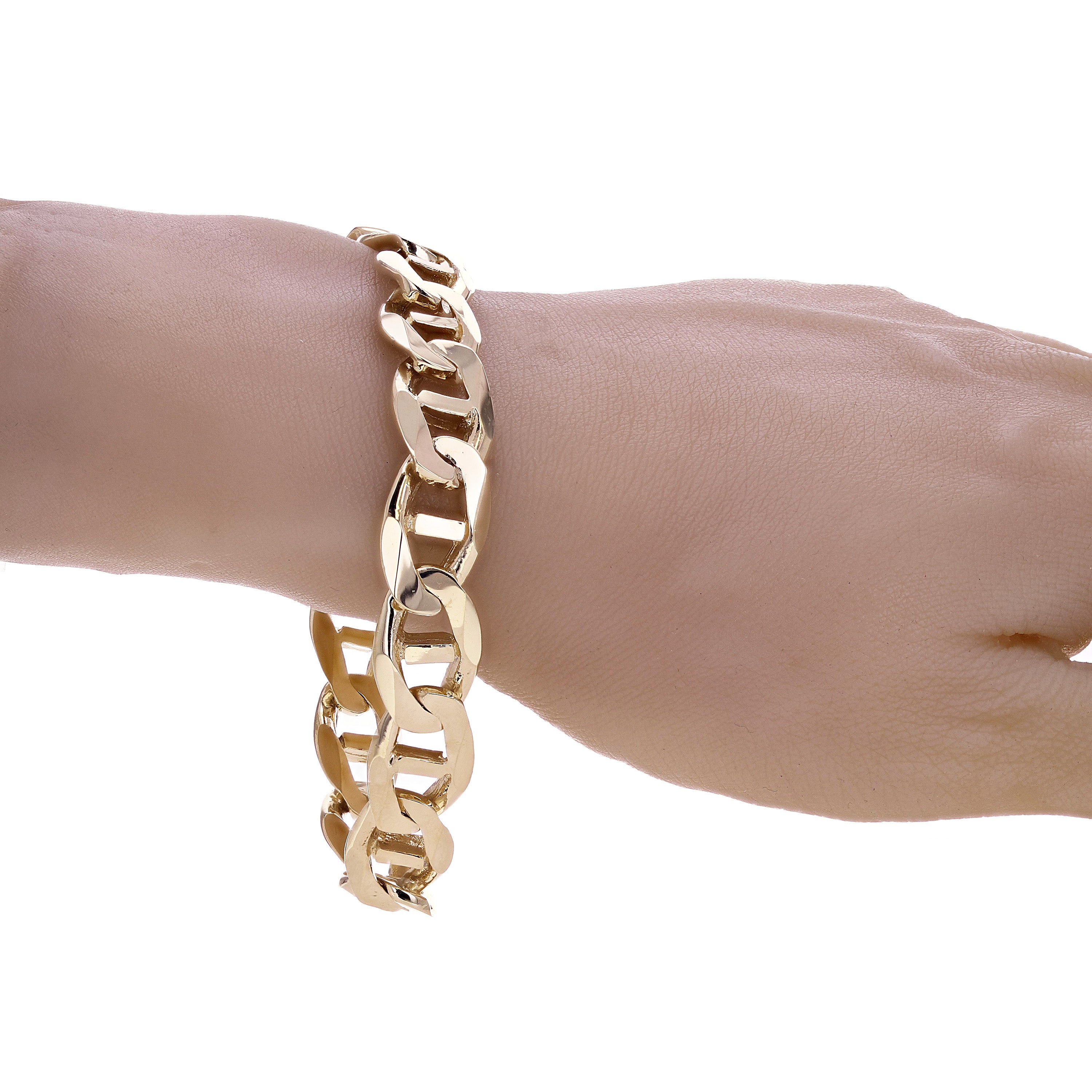 Men's 10k Yellow Gold Concave Mariner Gucci Chain Bracelet 13mm 7.5" - 9"