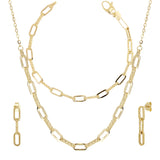 Italian 14k Yellow Gold Paper Clip Links Necklace, Bracelet & Earrings Set 10.5 grams