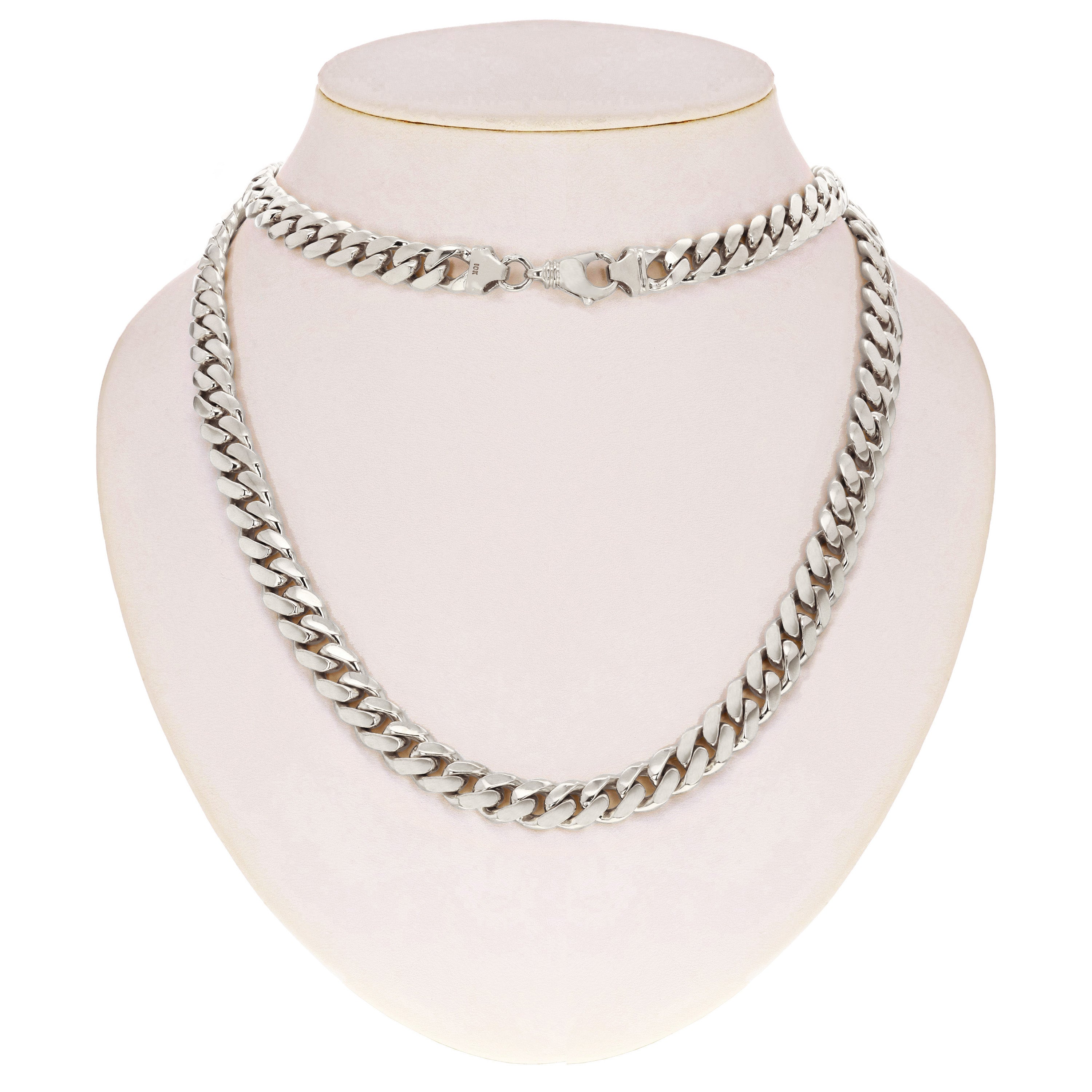 10k White Gold Solid Heavy Miami Cuban Chain Link Necklace 30" 10 mm 175 grams with Lobster Clasp - White,30"