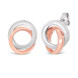 Italian 14k White & Rose Gold Double Entwined Eternity Circle Stud Earrings - Entwined Tubular