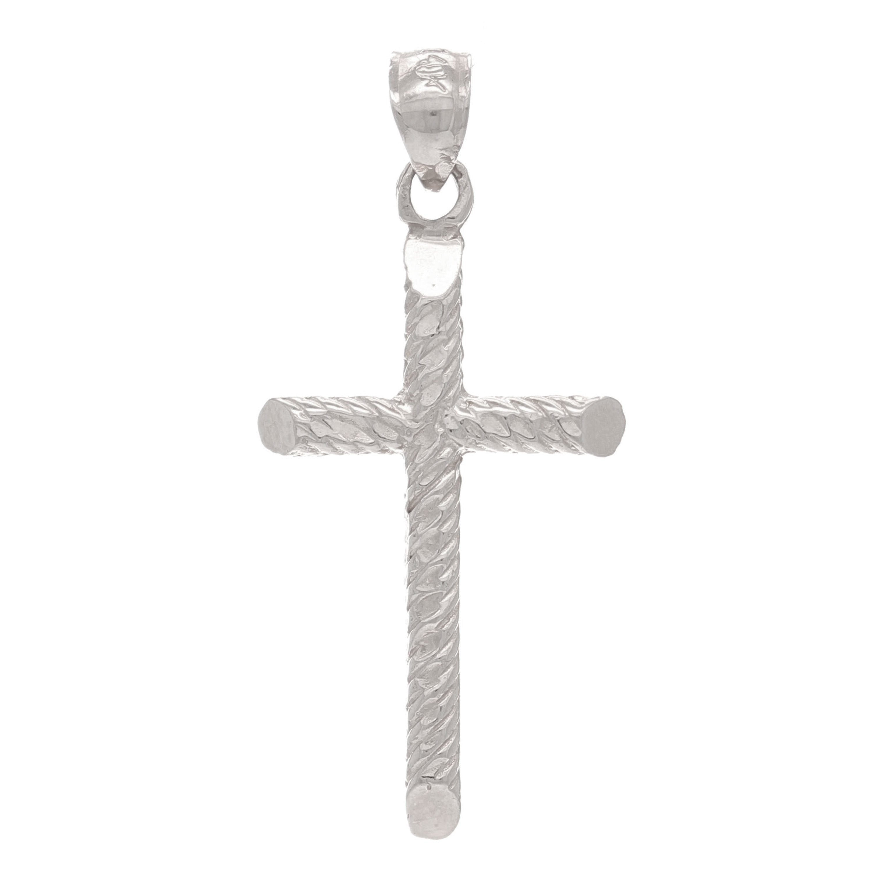 14k White Gold Diamond Cut Cross Religious Charm Pendant 1.3" 2.5 grams - White