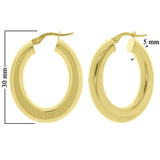 Italian 14k Yellow Gold High Polish Flat Oval Hoop Earrings 1.2" 5mm 3.9 grams