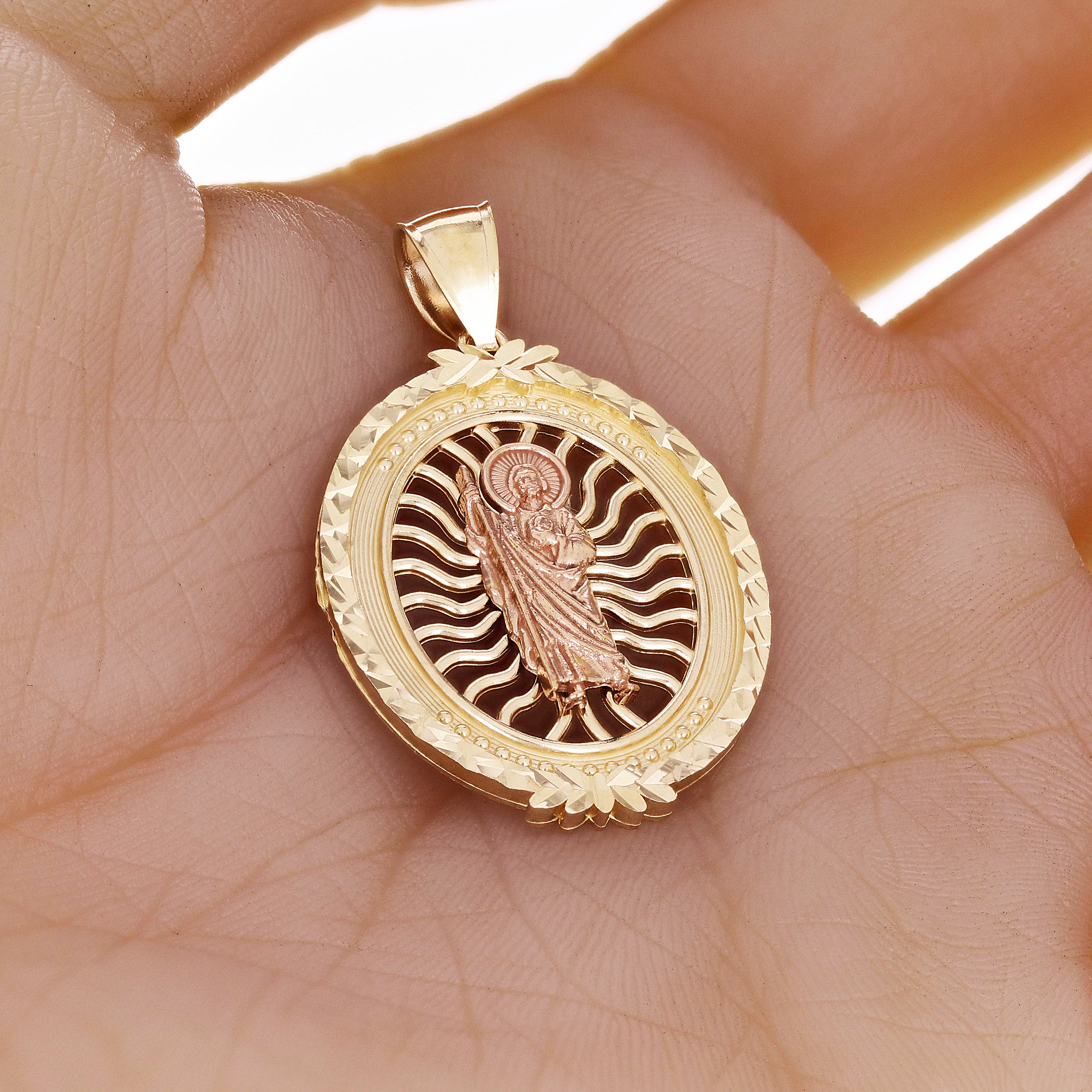 14k Yellow & Rose Gold St. Jude Thaddeus Oval Charm Pendant 1.5" 4.9 grams