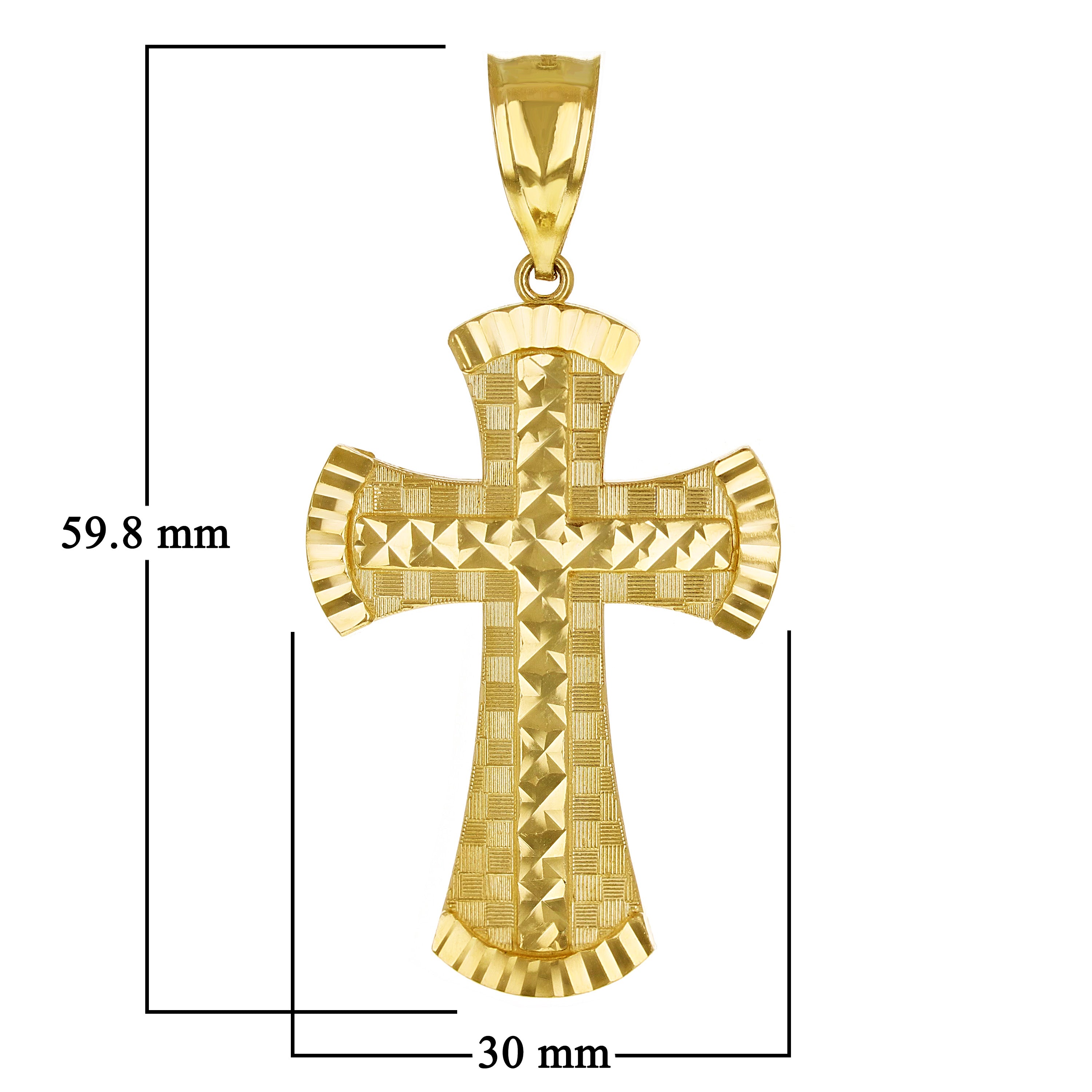 14k Yellow Gold Solid Diamond Cut Cross Religious Pendant 2.4" 9.5 grams