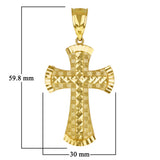14k Yellow Gold Solid Diamond Cut Cross Religious Pendant 2.4" 9.5 grams