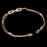 Italian 14k Tri-Color Gold Spiga, Link & Charm Bracelet 7.5" 3.7 grams