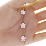 Italian 14k Yellow Gold Pearl Flower Charm Station Bracelet 7.5" 11mm 2.4 grams